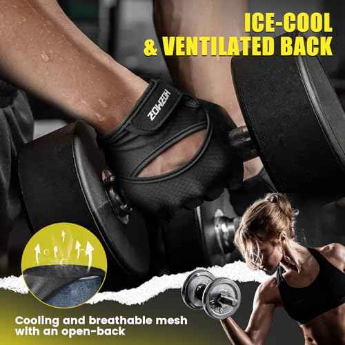 Ventilated Weight Lifting Gloves, Thick Padded Workout Gym Gloves with Full Palm Protection & Grip & Shock Absorption for Women & Men's Fitness Exercise Training