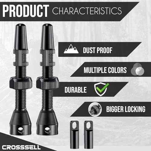 Tubeless Presta Valve Stems 44mm ? Lightweight Aluminum Pair with Removable Cores & Caps ? Orange ? Compatible with MTB & Road Bike Rims Black