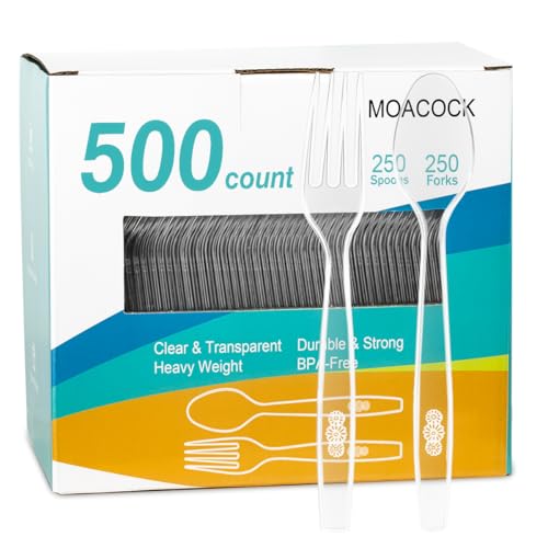 Heavy Duty Clear Plastic Forks and Spoons Set - 500 Count, Spoons & Forks