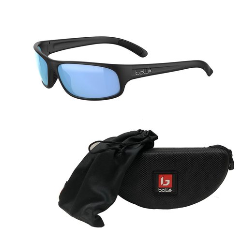 bollé Anaconda BS027008 64MM Black Matte/Sky Blue Polarized Rectangular Sunglasses for Men +BUNDLE with ACCESSORY EYEWEAR KIT