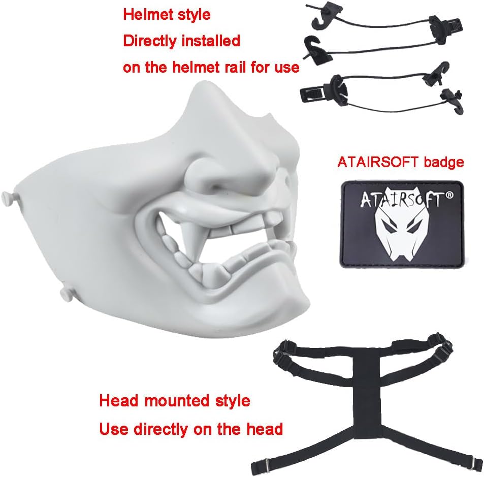 ATAIRSOFT Halloween Costume Cosplay BB Gun Evil Demon Monster Kabuki Samurai Hannya Oni Half Cover Airsoft and Prop Mask
