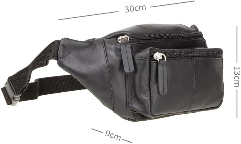 Visconti Classic Waist Pack/Pouch/Fanny Pak/Bumbag made of Genuine Quality Leather (Black)