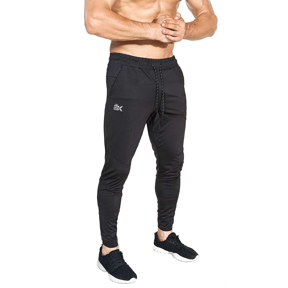 BROKIG Mens Lightweight Gym Jogger Pants,Men's Workout Sweatpants with Zip Pocket(Black,Large)