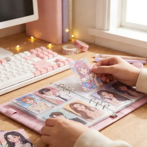 Kpop Photocard Binder PU Leather 6-Ring Album with Magnetic Closure, 30 Pack Pages