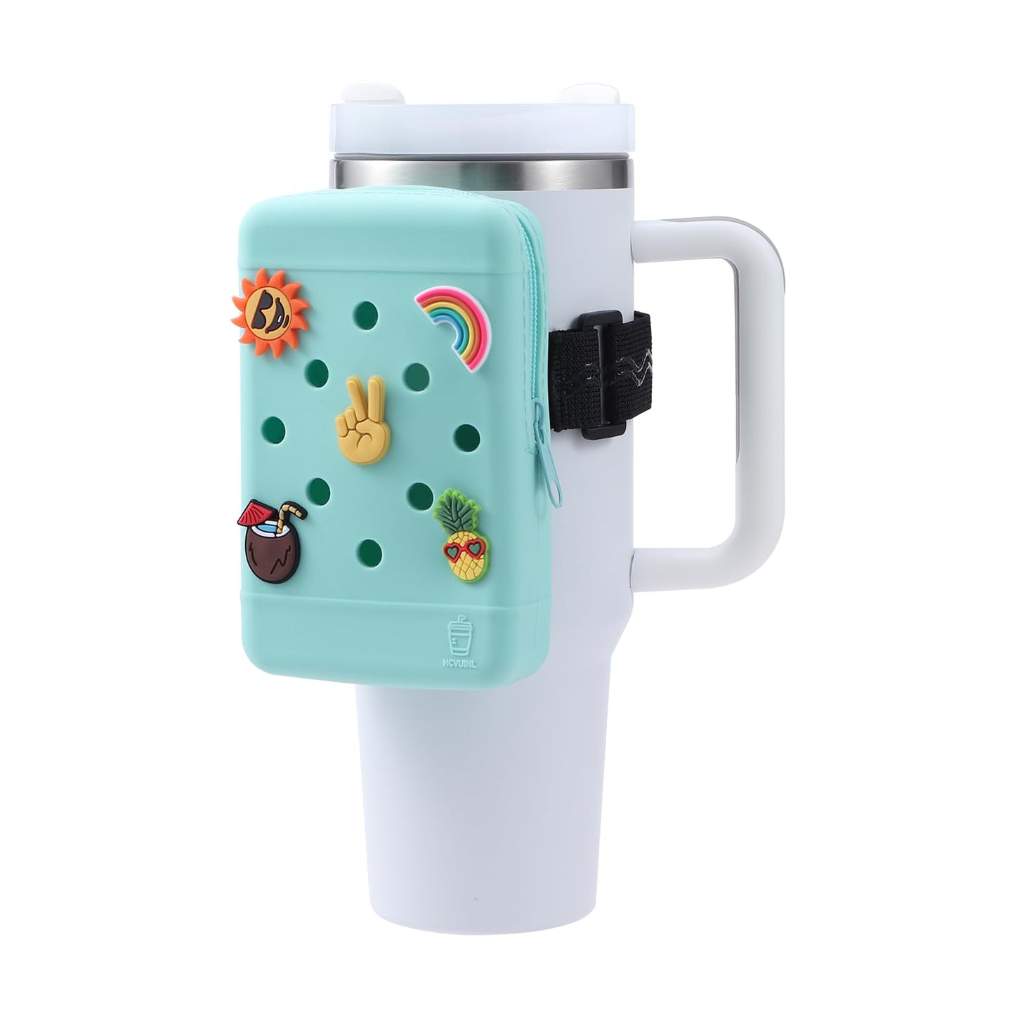 HCVUINL Silicone Water Bottle Pouch with 5 Charms, Handheld Caddy for Quencher Adventure 40oz & Stanley IceFlow 20oz 30oz, Tumbler Pouch Sports Gym Bottle Accessories, Green