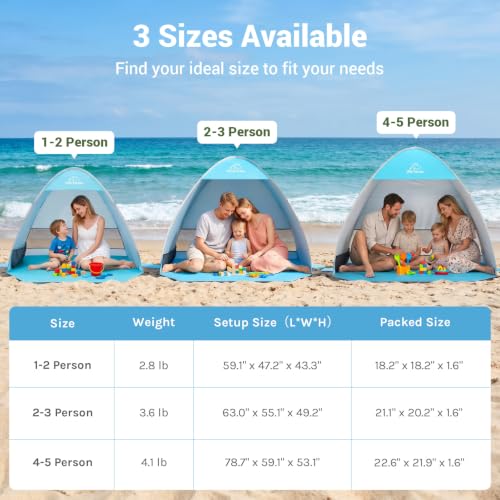 WolfWise Pop-Up Beach Tent Sun Shelter for 2-3 People - Blue