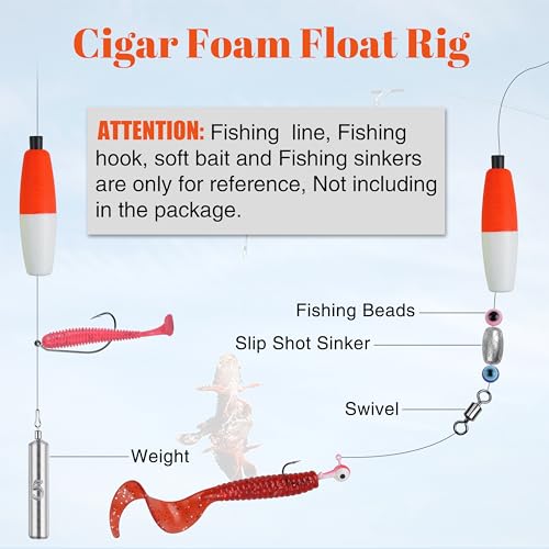 Red White 30PCS Fishing Bobbers Floats Peg Floats Foam Cigar Catfish Floats Slip Bobbers