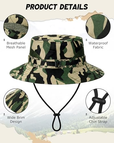 Kids Sun Hat 3 Pack - Camo Bucket & Boonie Hats with UV Sun Protection for Summer Outdoor Activities