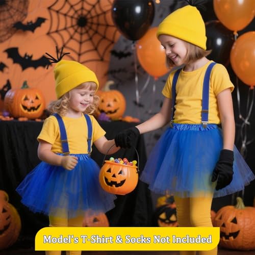 5Pcs Halloween Costumes for Girls Kids Yellow Beanie Tutu Goggles Gloves Suspenders - Cosplay Party Dress Up Set