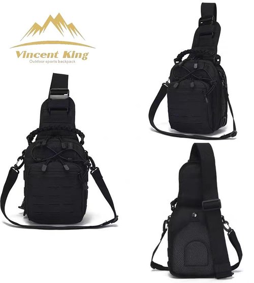 Vincent King Tactical Sling Bag, Tactical Bags for Men, Tool Backpack,Tactical Shoulder Bag,Chest Bag,EDC Pouch with US Patch(black)