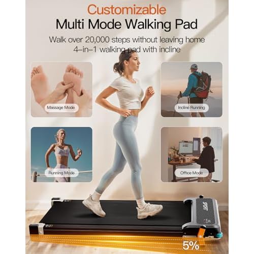 FUNRAY Versatile Walking Pad Treadmill with Incline - Dual-Sided Under Desk Treadmill with Foot Massage,2 in 1 Walking Machine for Home/Office with 330LBS Weight Capacity