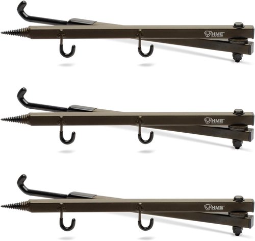 HME Durable Secure Convenient Portable Folding Tree Stand Bow Hanger w/Two Accessory Hooks - Extends to 20", Folds to 10", 3 Pack