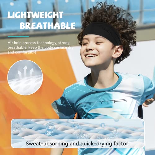 ChezMax Kids Sweatbands - Black, Breathable Sports Headband for Boys