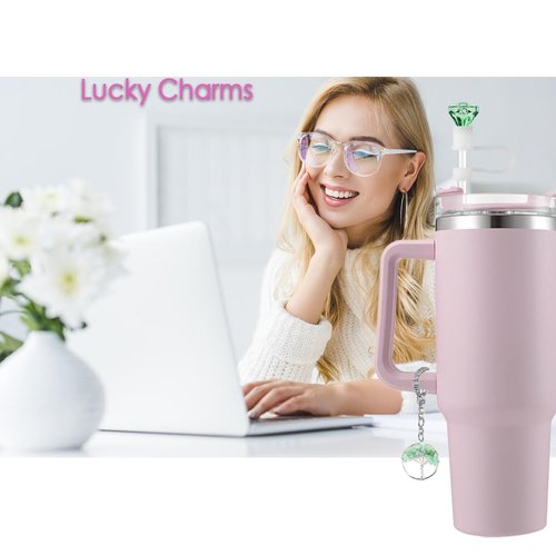 ESWEUOOM Green Straw Cover for Stanley Cup Accessories 40 oz 30 oz, Cute Straw Toppers for Tumbler, Life Tree Charms for Stanley,10mm 0.4in Straw Covers Cap Lids,Water Cup Pendant for Handle Chain