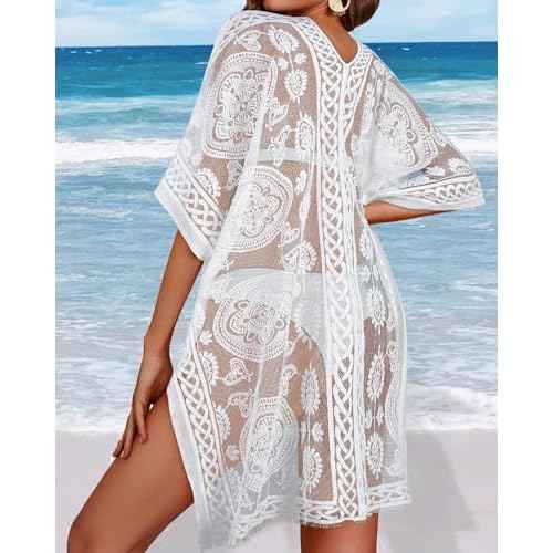Womens Lace Bathing Suit Cover Up V Neck Beach Coverup Summer Swim Coverups Loose Bikini Beach Dress