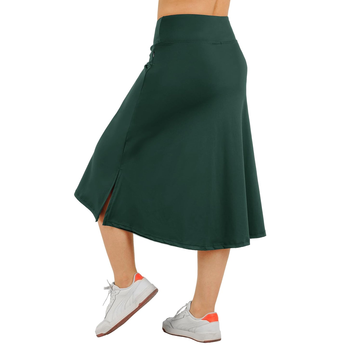 CZRLHYT Women's Green Solid Midi Skort with Shorts, Size Medium (30 inches), 2 Pockets, High Rise, Regular Fit, Machine Wash, Perfect for Work, Date, or Casual Wear