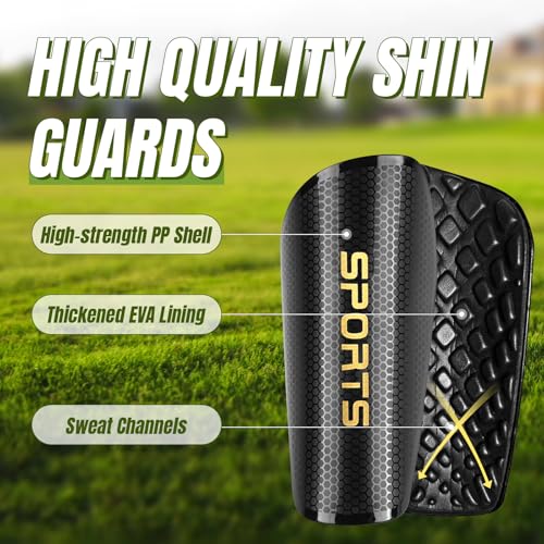 Large Soccer Shin Guards for Kids and Adults with Sleeves & Socks - Youth & Teen Protection