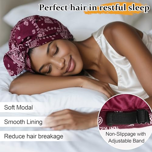 Ababalaya Satin Lined Beanies for Women - Chemo Headwear Sleep Cap - Burgundy / 2