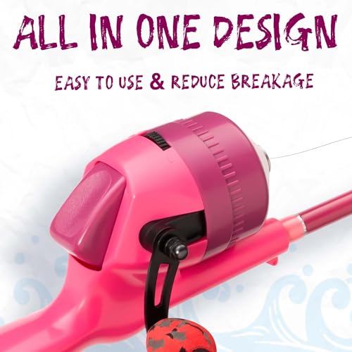 Kids Fishing Pole Set with Starter Kit - Pink & Orange for Beginners