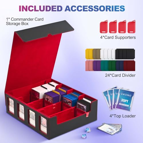 UAONO 4-Row Trading Card Storage Box with Commander Display - Black & Red
