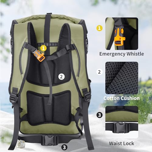 Waterproof Dry Bag Backpack for Travel and Kayaking - Armygreen 30L