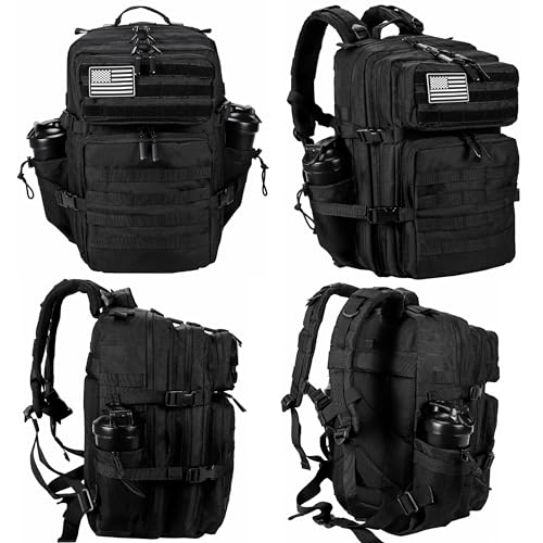 LHI Military Tactical Backpack for Men and Women 45L Army 3 Days Assault Pack Bag Large Rucksack with Molle System - Black