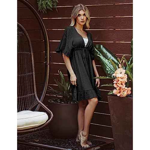 AI'MAGE Swimsuit Cover Ups Women's Bathing Suit V Neck Ruffle Sleeve Soft Coverups Dress