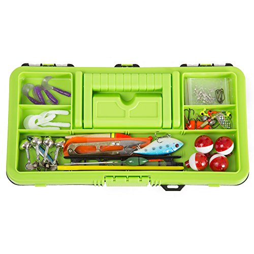 Fishing Tackle Box Kit with 55 Pieces for Anglers, Includes Hooks, Sinkers, Lures, and Line