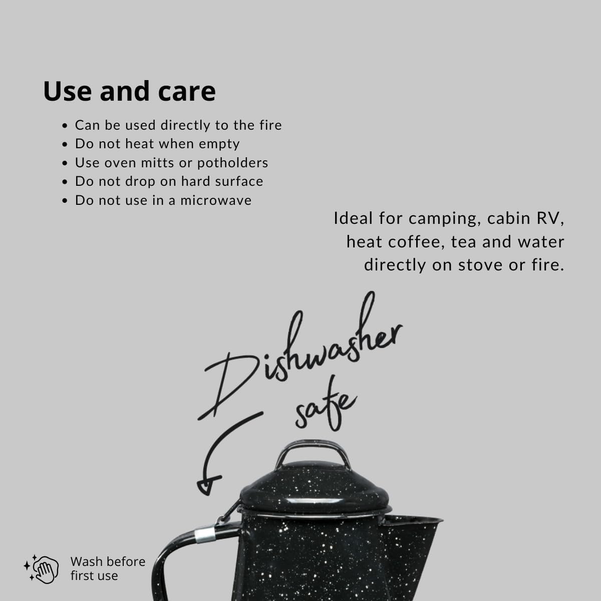 Granite Ware Coffee Boiler, 3-Quart - Stovetop or Campfire Coffee Pot, Durable Enameled Steel for Rapid Heat Absorption, Energy Efficient Design for Outdoor Adventures (Speckled Black)