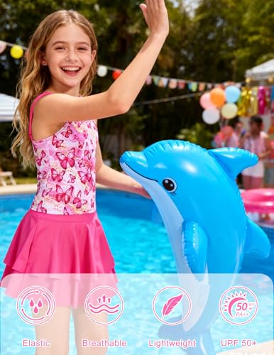 Girls Tankini Swimsuit Two-Piece Bathing Suit with Shorts 7-12Y - Butterflies, Size 9-10 Years