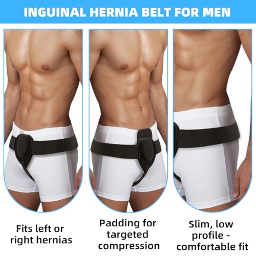 Men's Inguinal Hernia Support Belt with Removable Pads - Adjustable Groin Brace