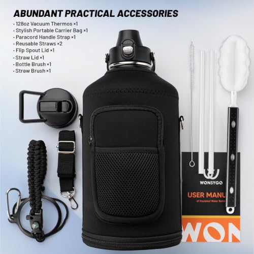 1 Gallon Insulated Leak-Proof Water Bottle with Carrier Bag - Black Forest, 128oz