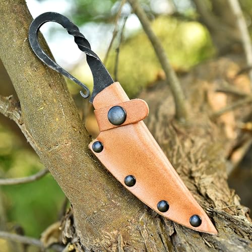 Hand Forged Celtic Pocket Knife - 6 Inch Viking Fixed Blade Hunting Knife with Leather Sheath – Medieval Style, High Carbon Steel, Antique Collector Gift - Forging Knife-1