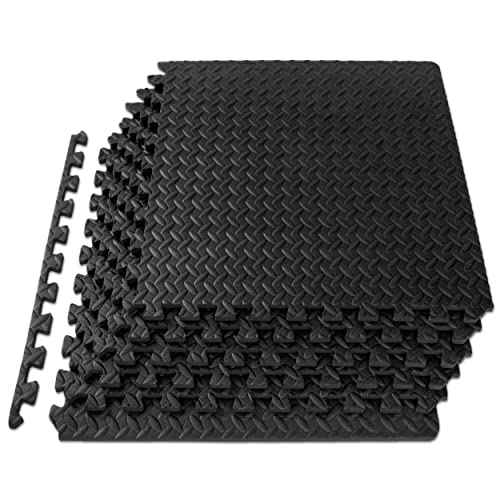 ProsourceFit Puzzle Exercise Mat ¨ö in, EVA Interlocking Foam Floor Tiles for Home Gym, Mat for Home Workout Equipment, Floor Padding for Kids, Black, 24 in x 24 in x ¨ö in, 24 Sq Ft - 6 Tiles