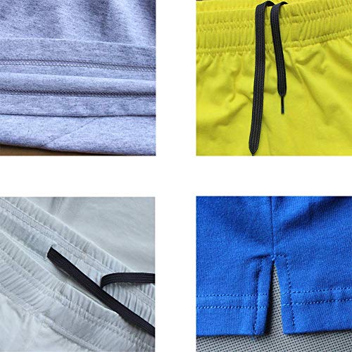 Men's Fitness Gym Shorts Cotton Workout Shorts - Medium Blue+Gray 2PCS