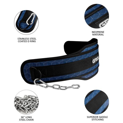 GRIDLOCK GEAR Dip Belt for Weight Lifting & Pull Ups - Neoprene Weighted Pull Up Belt with 36" Long Chain, Secure Closure | No Sliding Down | Versatile Gym Weight Belt for weighted Dips, Pull-ups, Squats - Enhanced Color Design