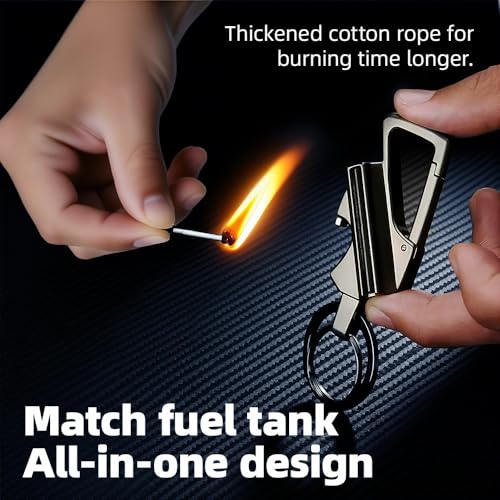 Permanent Match Bottle Opener Metal Keychain Lighter, Reusable Survival Fire Starter Lighter, Emergency Waterproof Striker Stick Kit, Great for Camping, BBQ, and Adventures (GRAY-2Pcs)