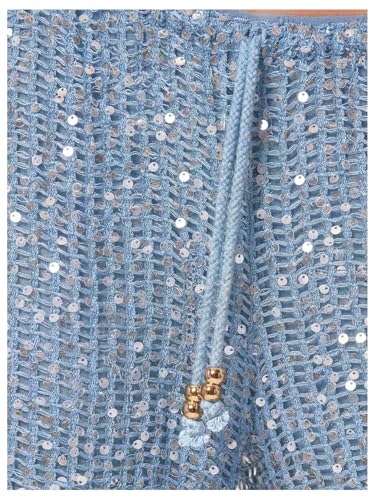 Women's Sequin Crochet Cover Up Pants Large Light Blue Beach Swimwear