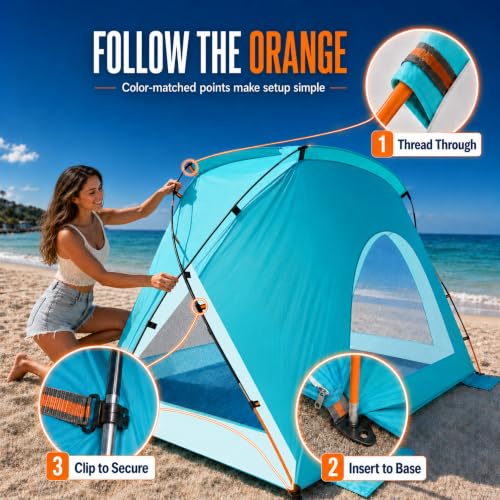 Etto Portable Sun Shelter Beach Tent - 4 Person Turquoise Ocean UPF 50+ Waterproof Canopy