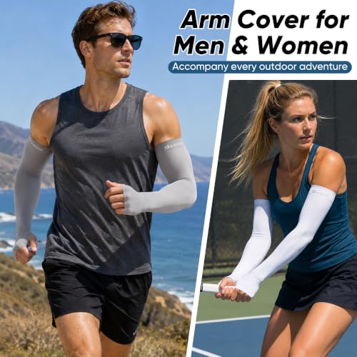 X-Large Arm Sleeves with Thumb Hole for Sun Protection UV Cooling Outdoor - Black