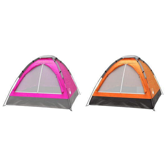 2-Person Tents Bundle - Pink Dome & Orange Compact Camping Tents with Rain Flys and Carry Bags by Wakeman Outdoors
