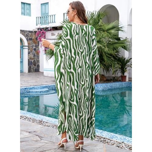 Kaftan Dresses for Women V-Neck Batwing Sleeves Swimsuit Beach Cover Ups Tie Dye Caftan Hawaiian Dress