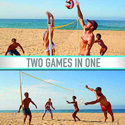 Franklin Sports Volleyball + Badminton Combo Sets - Backyard + Beach Outdoor Volleyball + Badminton Net Set - Portable Badminton + Volleyball Net with Poles - Volleyball, Rackets + Birdies Included