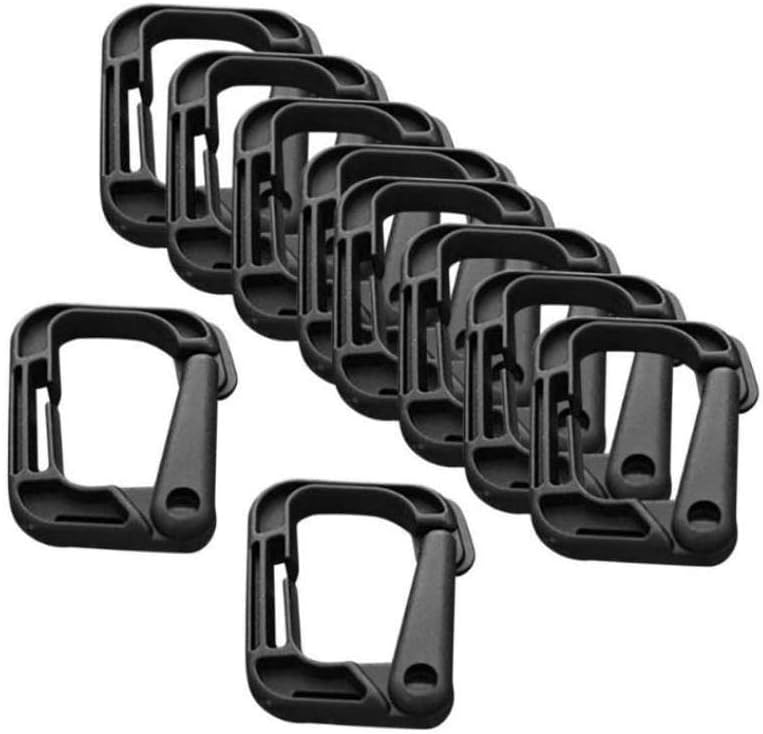 AKOAK 10 Pack Multipurpose Black D-Ring Plastic Buckle Locking Hanging Hooks Backpack Hanging Locks Snap Keychains for Backpack Straps Webbing Paracord Bracelet Outdoor Tool