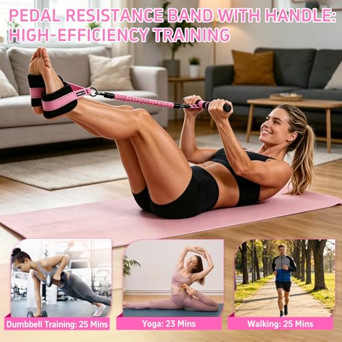 Pink Adjustable Pedal Resistance Band Handle 30/40/50LB Yoga Foot Puller