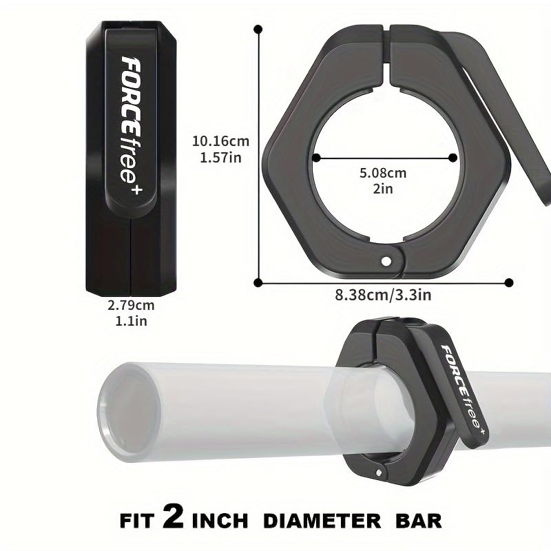 Forcefree+ Barbell Clips (Pair), Barbell Clamps, Quick Release Olympic Barbell Clamps with Anti Slip TPR Grip, Barbell Collars for Secure Weightlifting & Powerlifting (NO MAG, Black)
