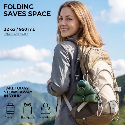 TakeToday Collapsible Water Bottle - 32oz Foldable Travel Water Bottle Black