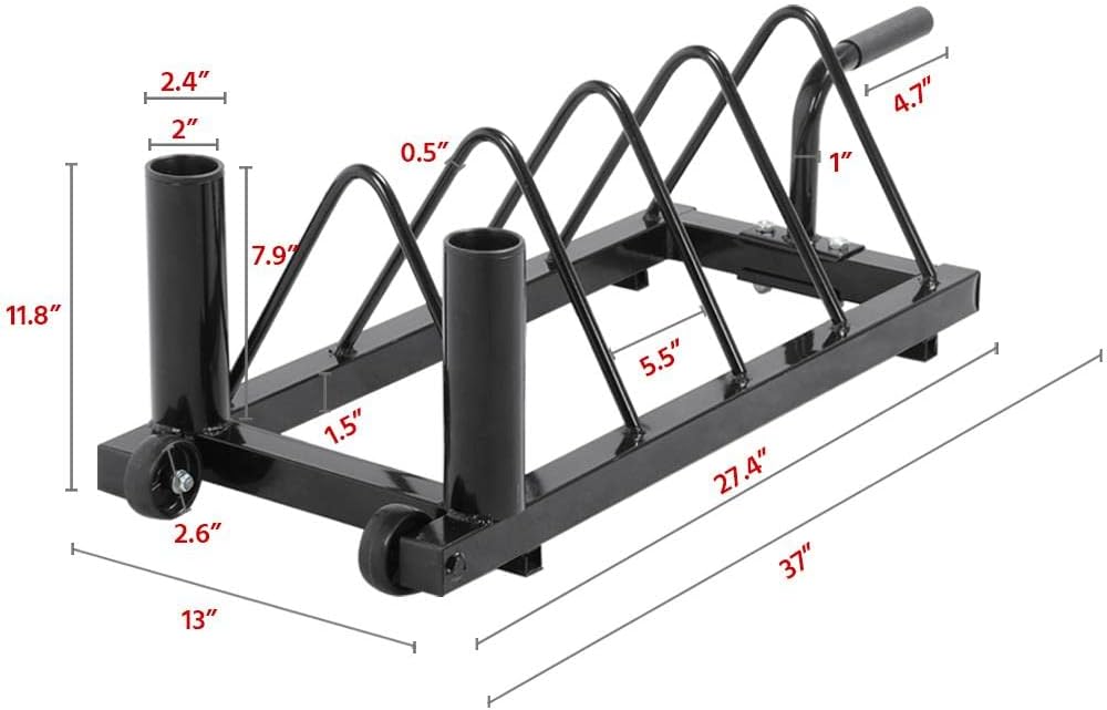Yaheetech Horizontal Barbell Bumper Plate Rack Holder Olympic Bar Storage Rack with Handle and Wheels,Black