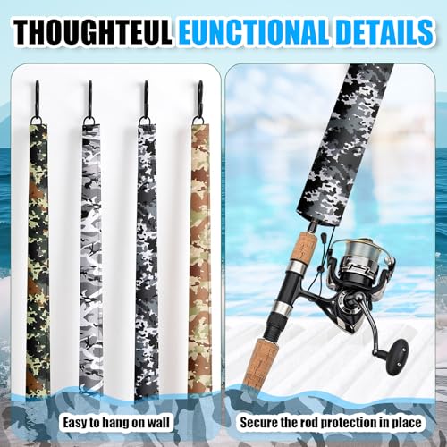 8 Pcs Camouflage Neoprene Fishing Rod Sleeves 68 Inch Rod Socks Waterproof