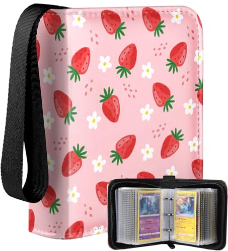 Mini Size Card Binder for 80 Cards with Strawberry Design - Portable Trading Card Album for Girls Teens Kids
